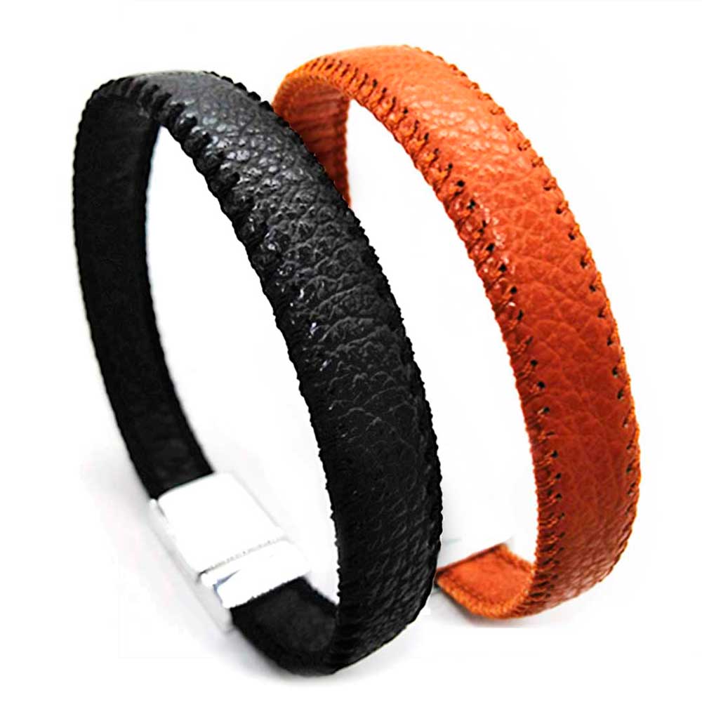 lederarmband genaeht braun schwarz magnet doppel