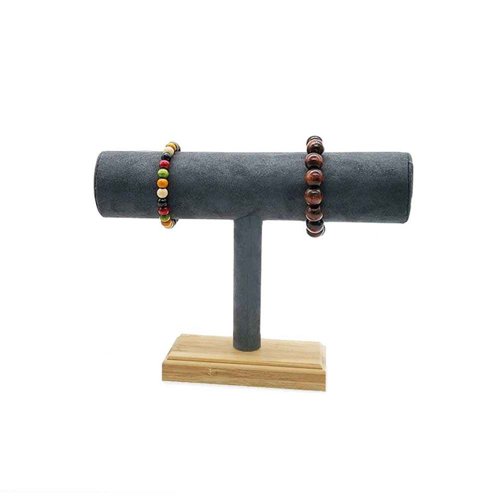 schmuckdisplay armbaender rolle staender holz bambus dunkelgrau