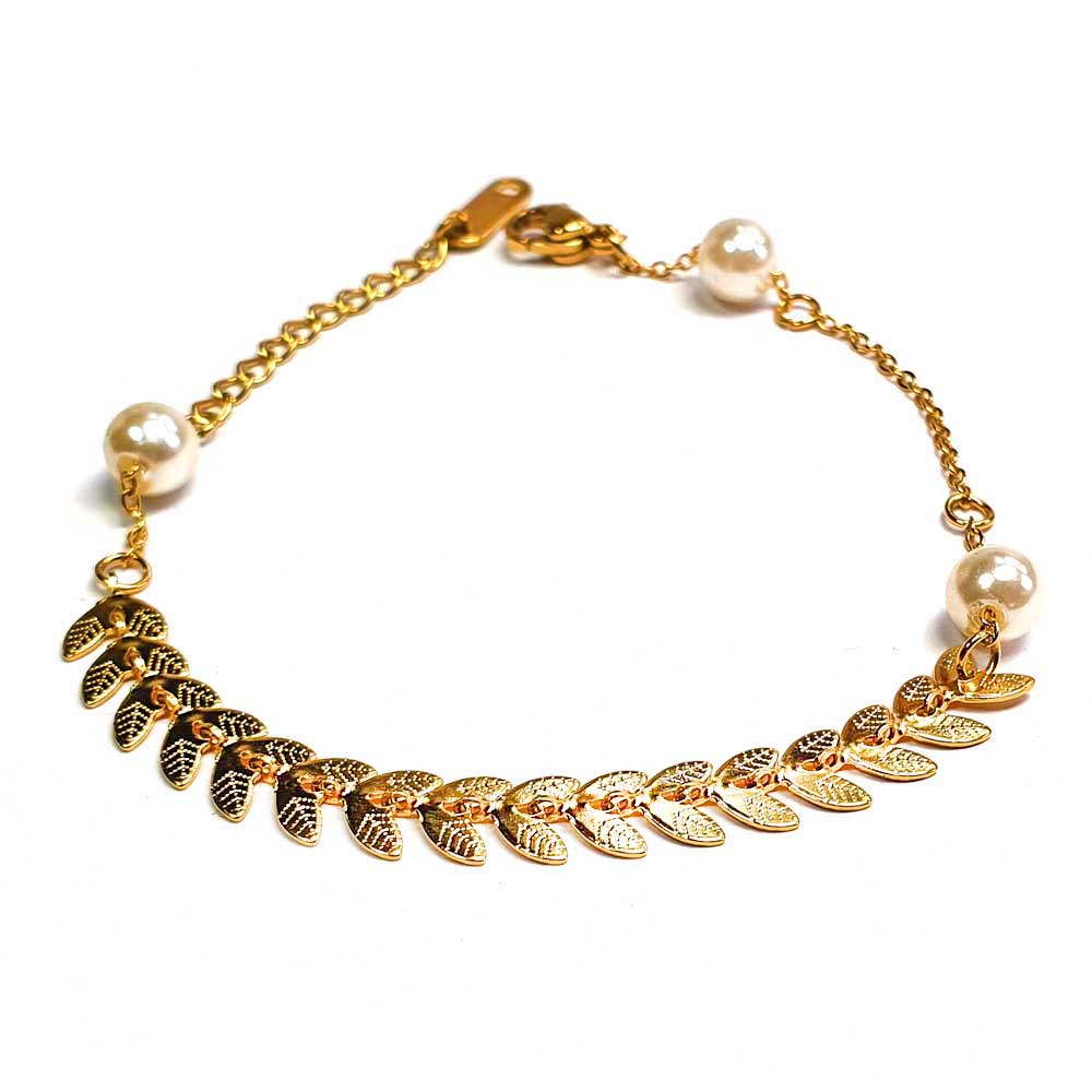 armband blaetter edelstahl vergoldet perlen