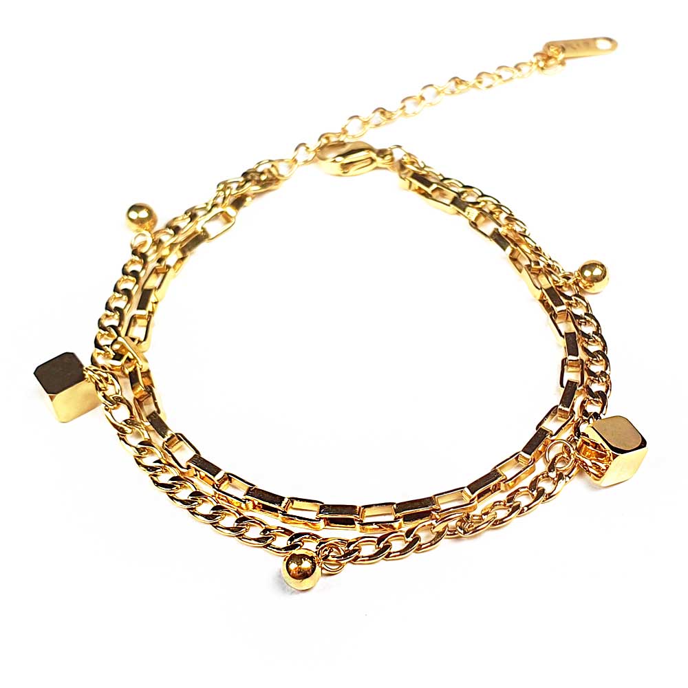 gliederarmband doppel anhänger edelstahl würfel kugeln