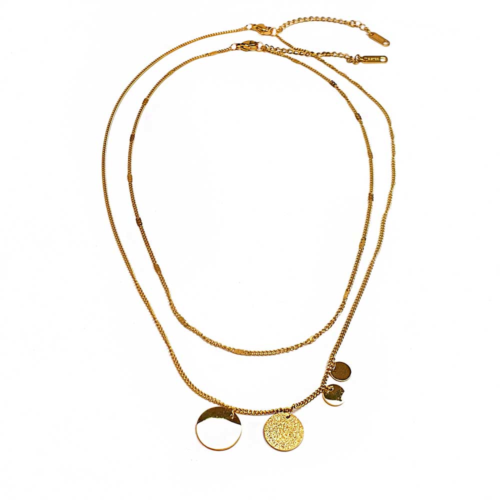 doppel halsketten gold-edelstahl muenzen scheiben