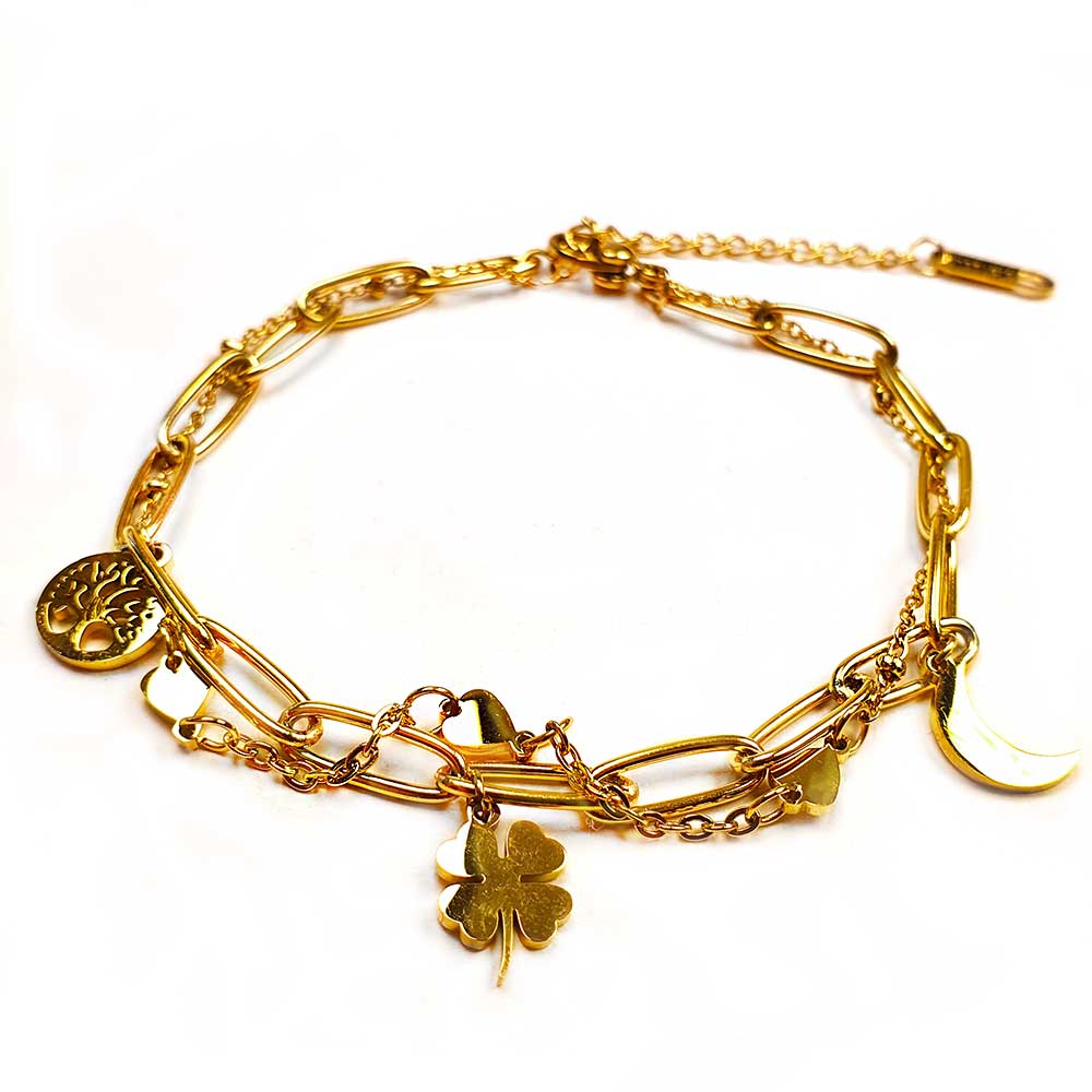 edelstahl doppelkette gold charm glücksbringer