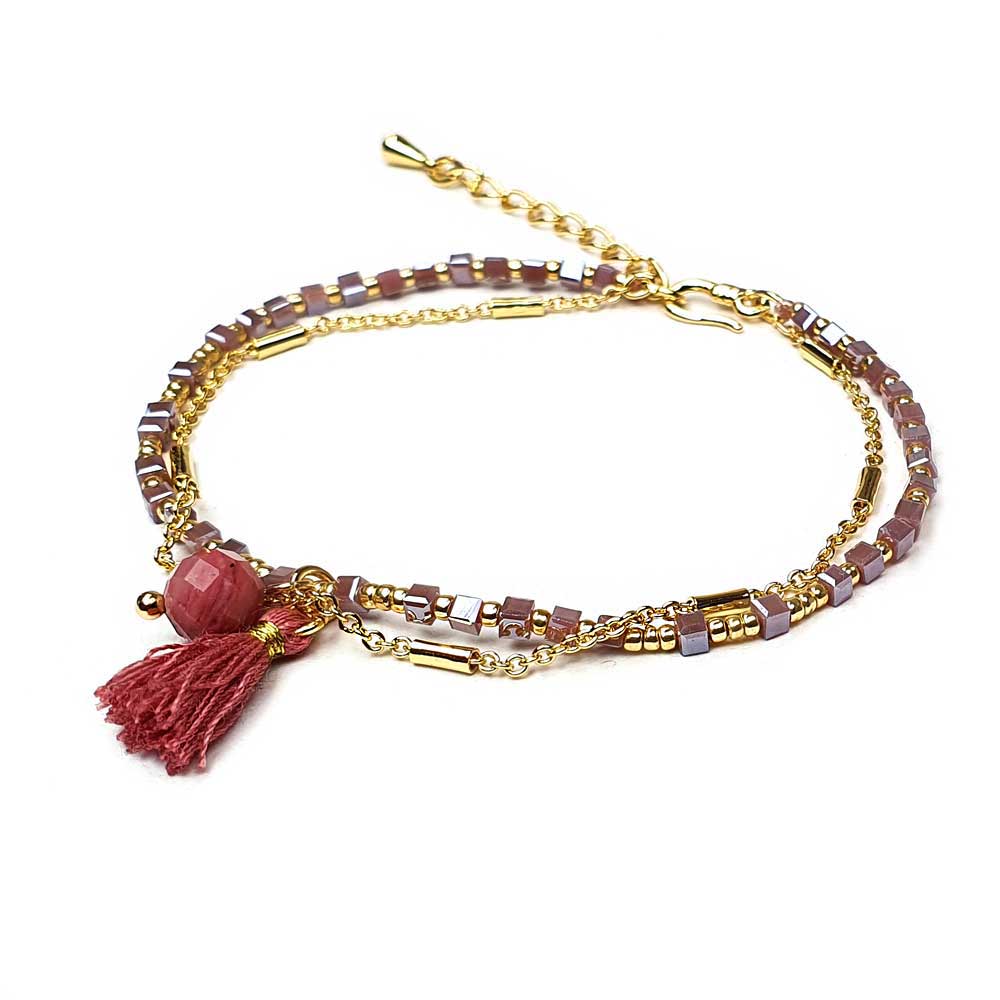 doppel armband gold rosa lila quaste