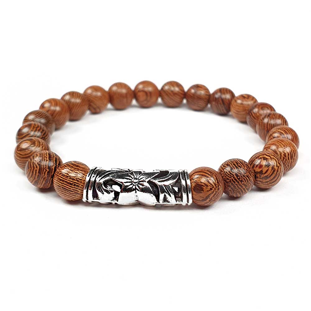 armband-holzperlen-silber-ornament holzperlen herren joga armband