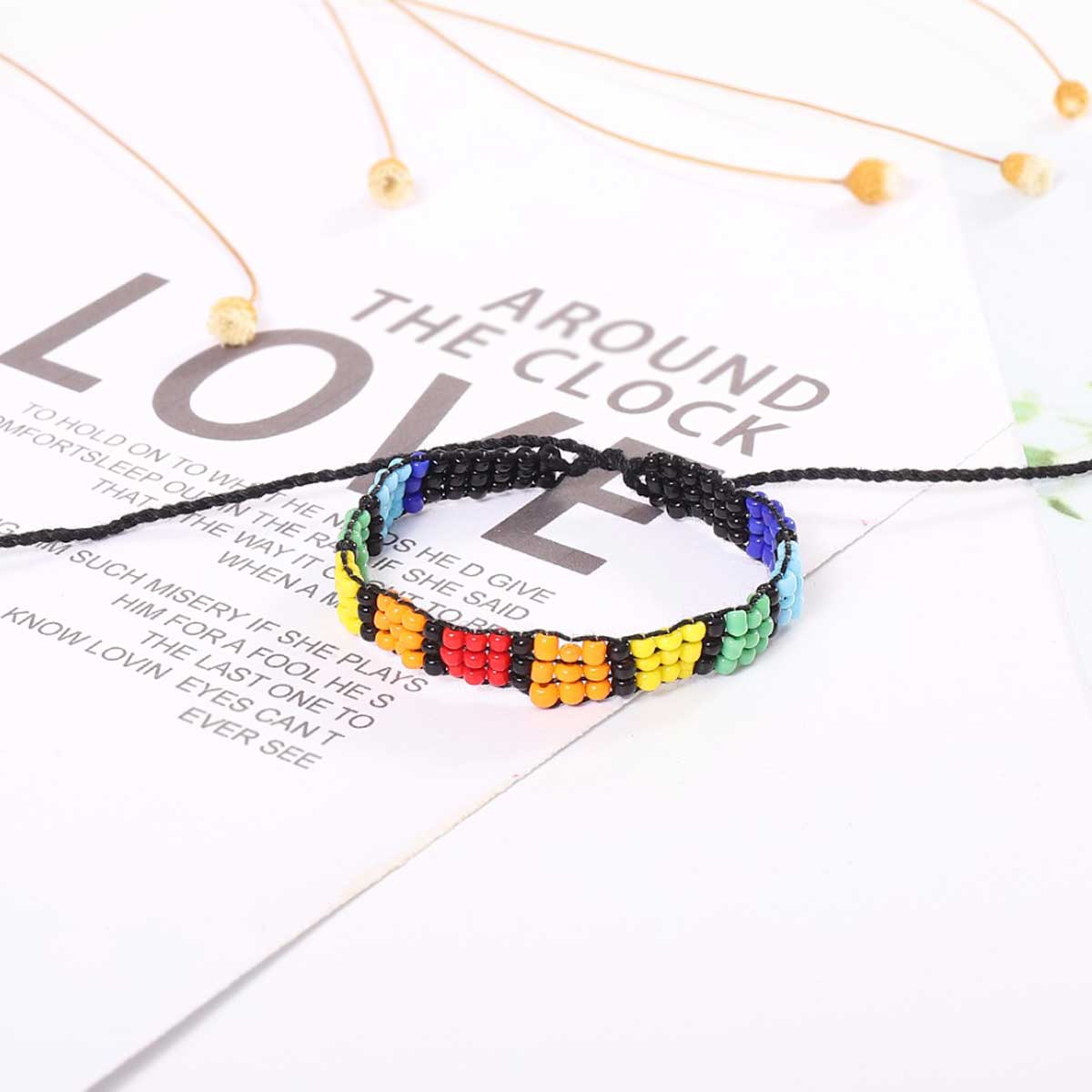 miyuku-perlen-armband-schwarz-bunt Miyuki Glasperlen Armband schwarz bunt & dreihreihig breit Handarbeit – Bild 1