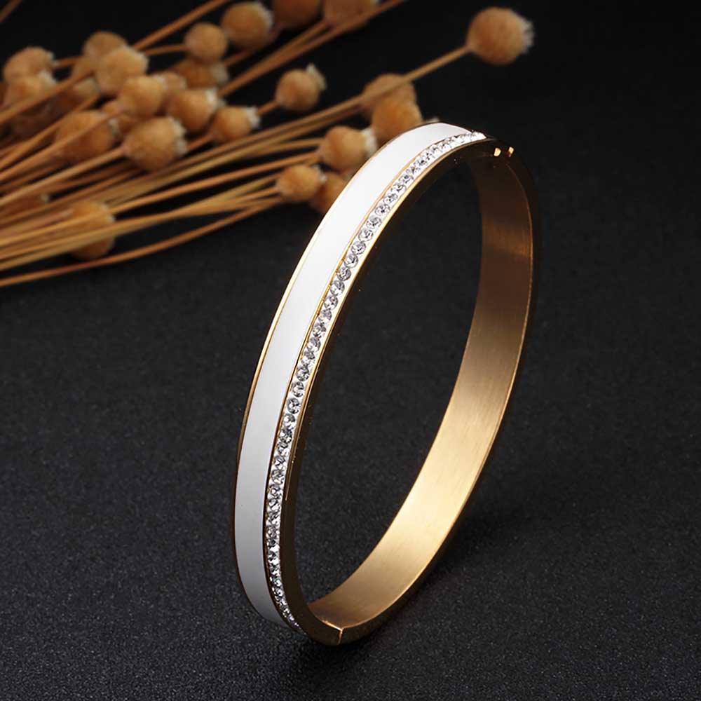 damen armeif weiss emaille gold zirkonia edel