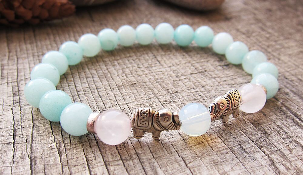 frauen perlenarmband amazonit rosen opal 1