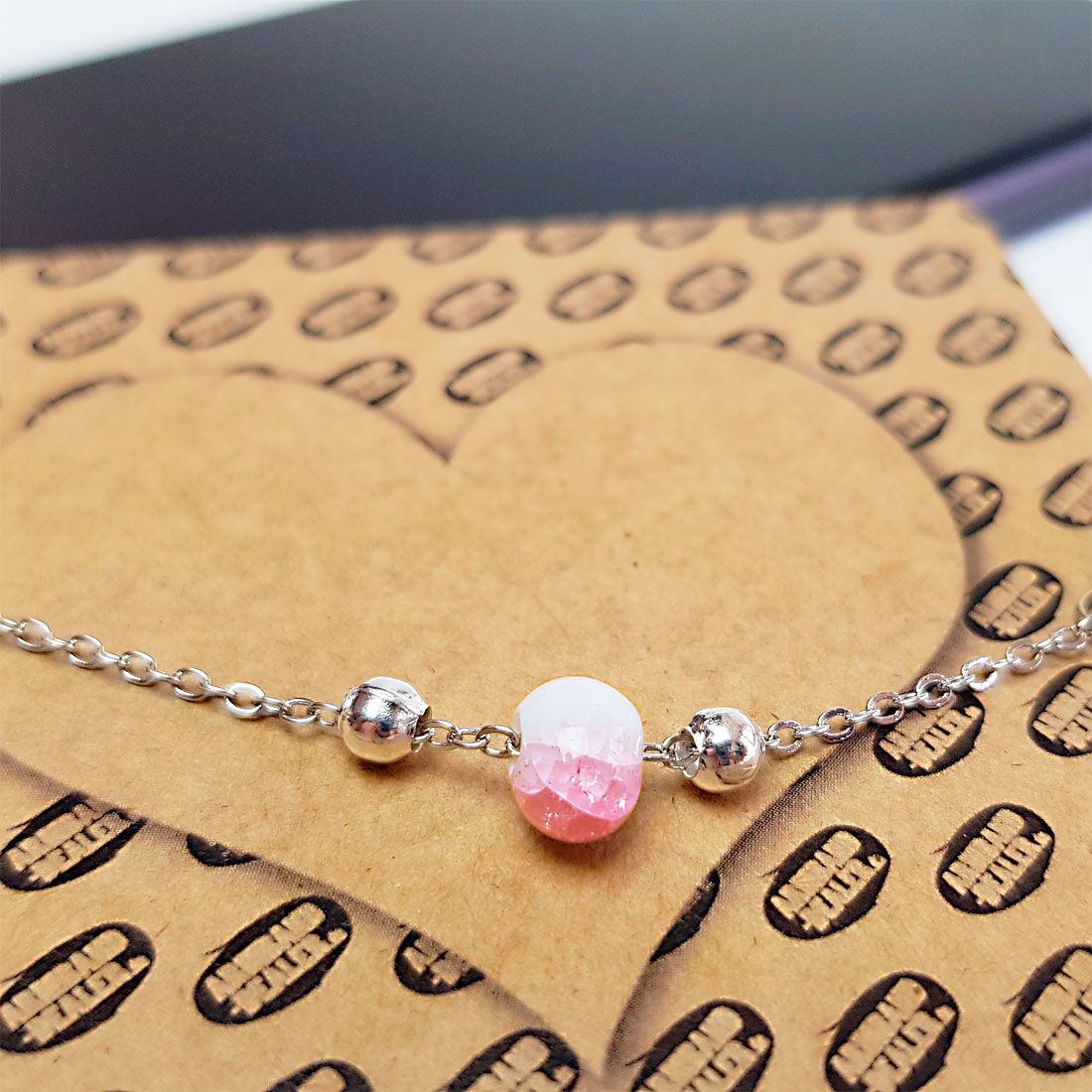 silber armband keramik lampwork rosa