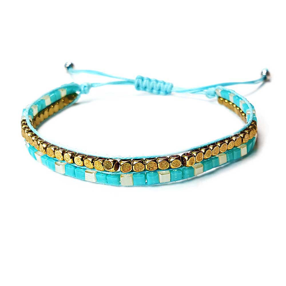 miyuki frauen armband-tuerkis gold square beads