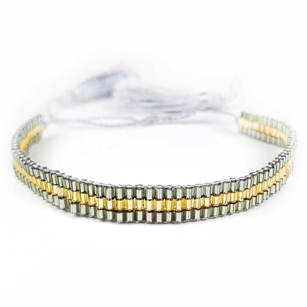 perlen armband zart rocailles glas bommel silber gold
