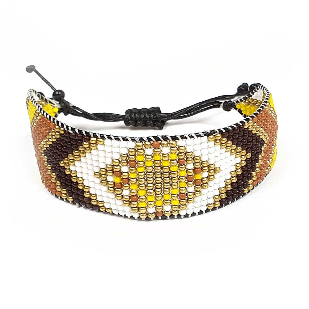 miyuki armband indio muster breit gold weiss